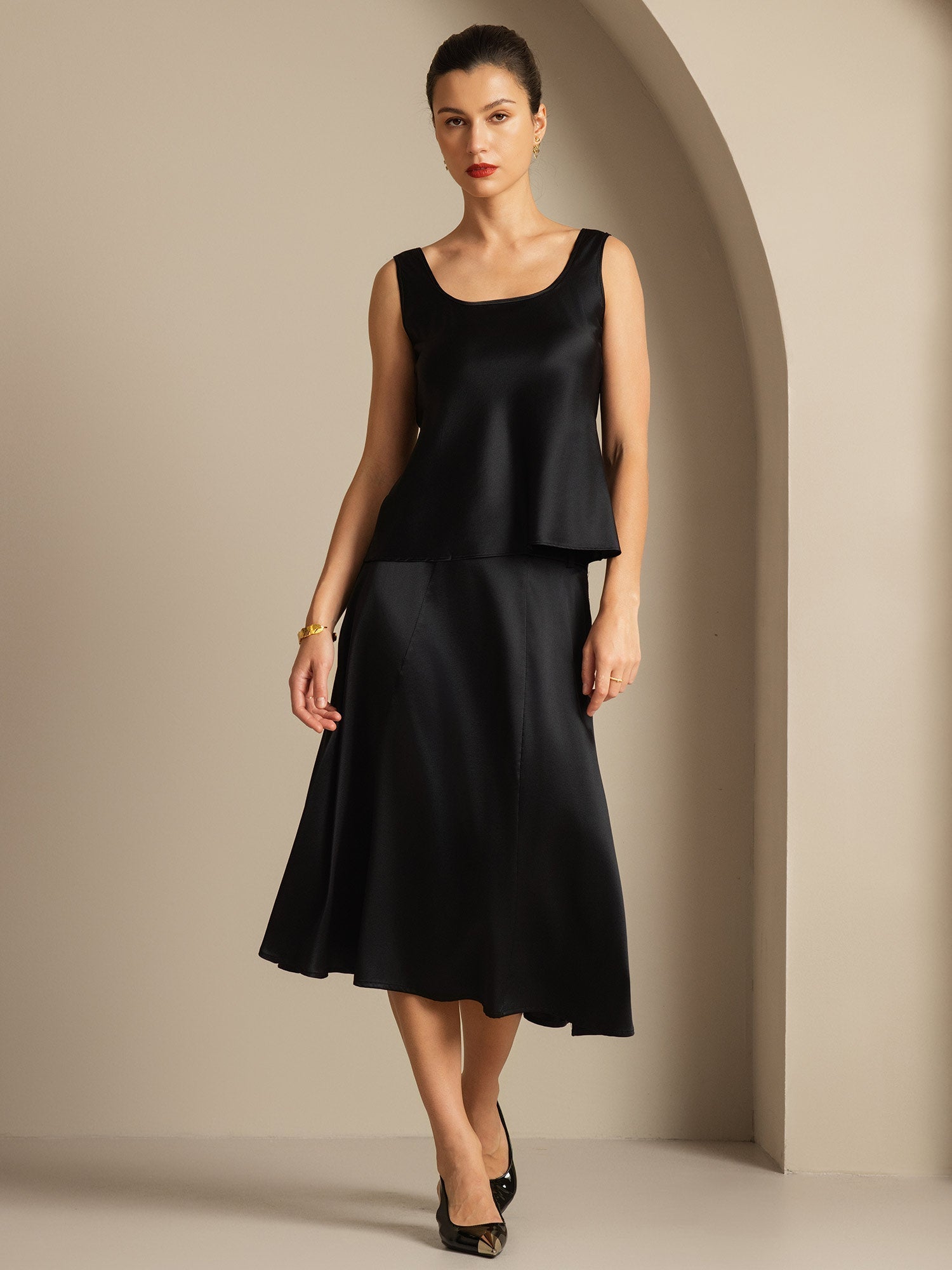 [Black] SilkSilky-AU 19Momme Silk U Neck Camisole 003,