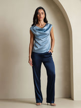 [Grayish Blue] SilkSilky-AU Cap Sleeve Cowl Neck Women's T-Shirt 005