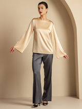 [Champagne] SilkSilky-AU Long Sleeve Boat Neck Blouse 008