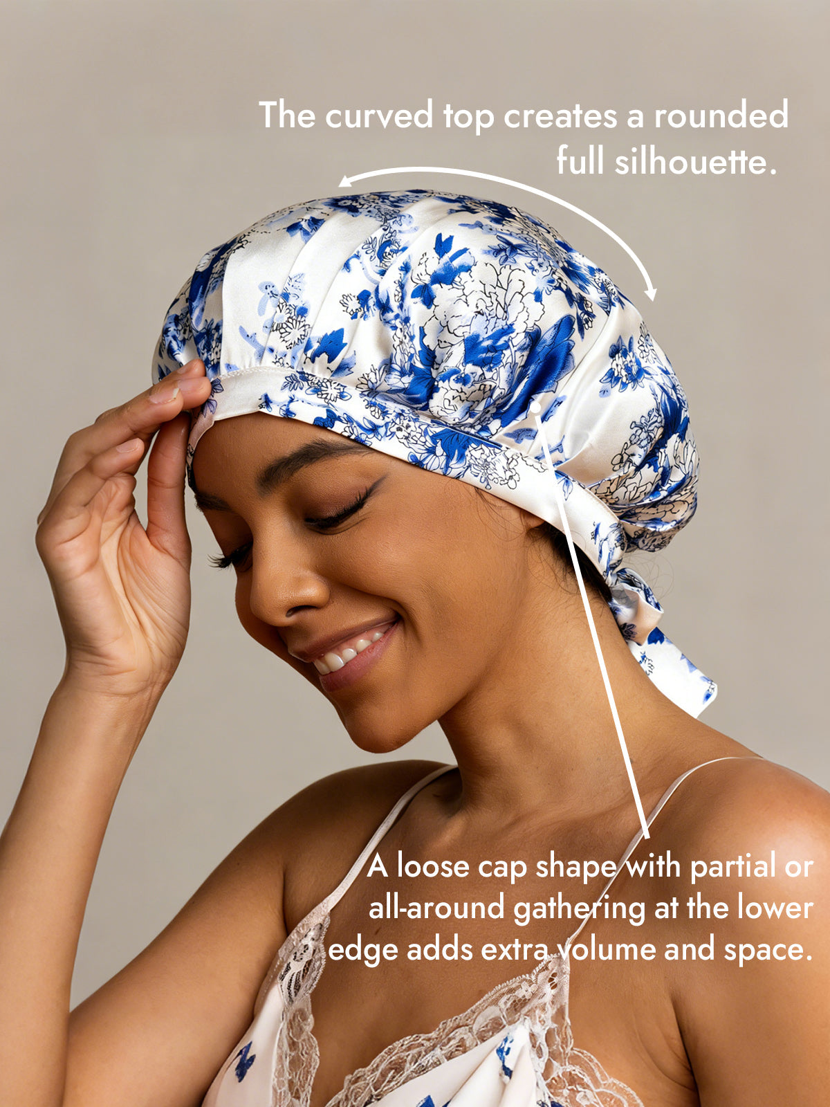 [Blue and White Porcelain] SilkSilky-AU Pure Silk Sleep Cap 003