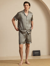 [Grayish Green] SilkSilky-AU Short Sleeve Notch Collar Men's Pyjamas 004