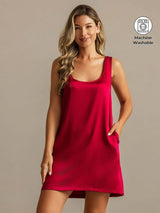 [Wine] SilkSilky-AU 19Momme Machine-Washable Silk Sleeveless Scoop Neck Nightgown 001