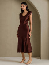 [Coffee] SilkSilky-AU Cap Sleeve Dress 006