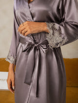 [Purple Gray] SilkSilky-AU 3/4 Sleeve Women's Dressing Gown 004