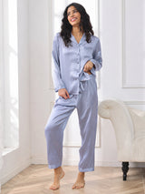 [Steel Blue] SilkSilky-AU Long Sleeve Lapel Collar Women's Pyjamas 004