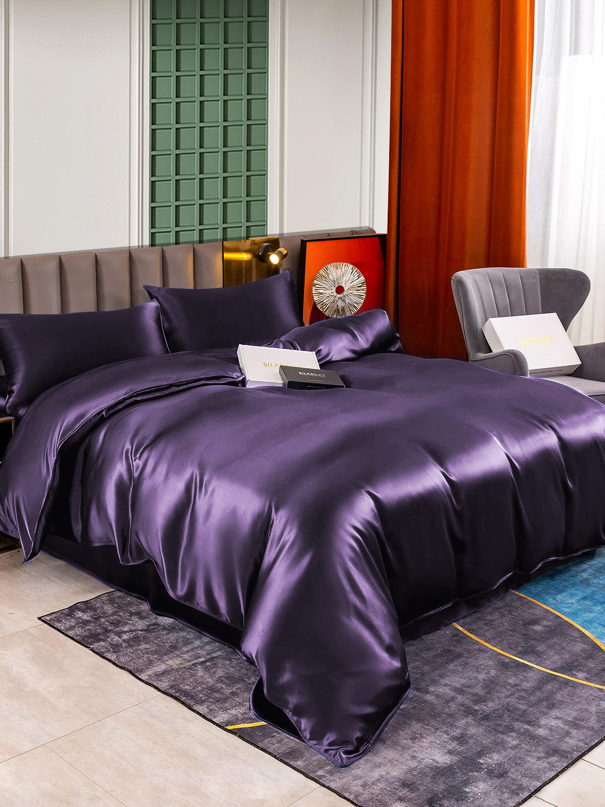 [Deep Purple] SilkSilky-AU 22Momme Pure Silk Bedding Set 003,