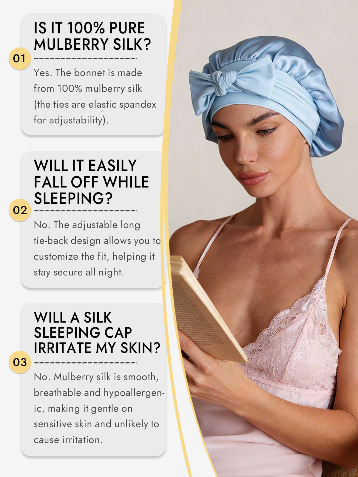 [Sky Blue] SilkSilky-AU Pure Silk Sleep Cap 006