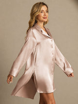 [Tuscany] SilkSilky-AU Long Sleeve Lapel Collar Nightshirt 005