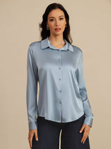[Grayish Blue] SilkSilky-AU Long Sleeve Lapel Collar Women's Shirt 003