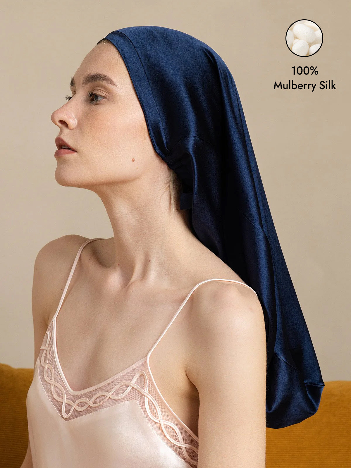 [Dark Blue] SilkSilky-AU Pure Silk Sleep Cap 001