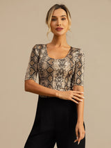 [Snakeskin] SilkSilky-AU 100% Silk Jersey Half Sleeve Scoop Neck Women's T-Shirt 005