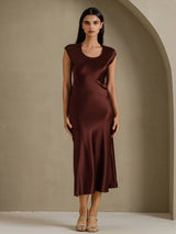 [Coffee] SilkSilky-AU Cap Sleeve Dress 001