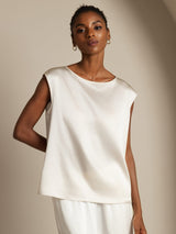 [White] SilkSilky-AU Cap Sleeve Round Neck Women's T-Shirt 003