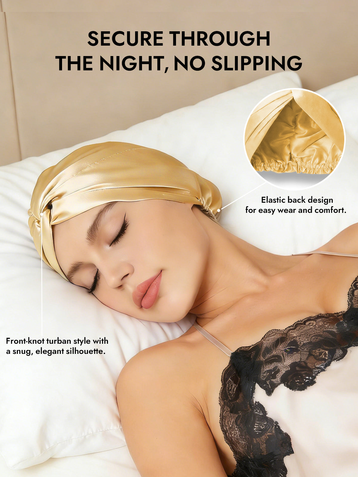 [Champagne] SilkSilky-AU Pure Silk Sleep Cap 005