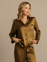[Brown] SilkSilky-AU Long Sleeve Lapel Collar Women's Pyjamas 005