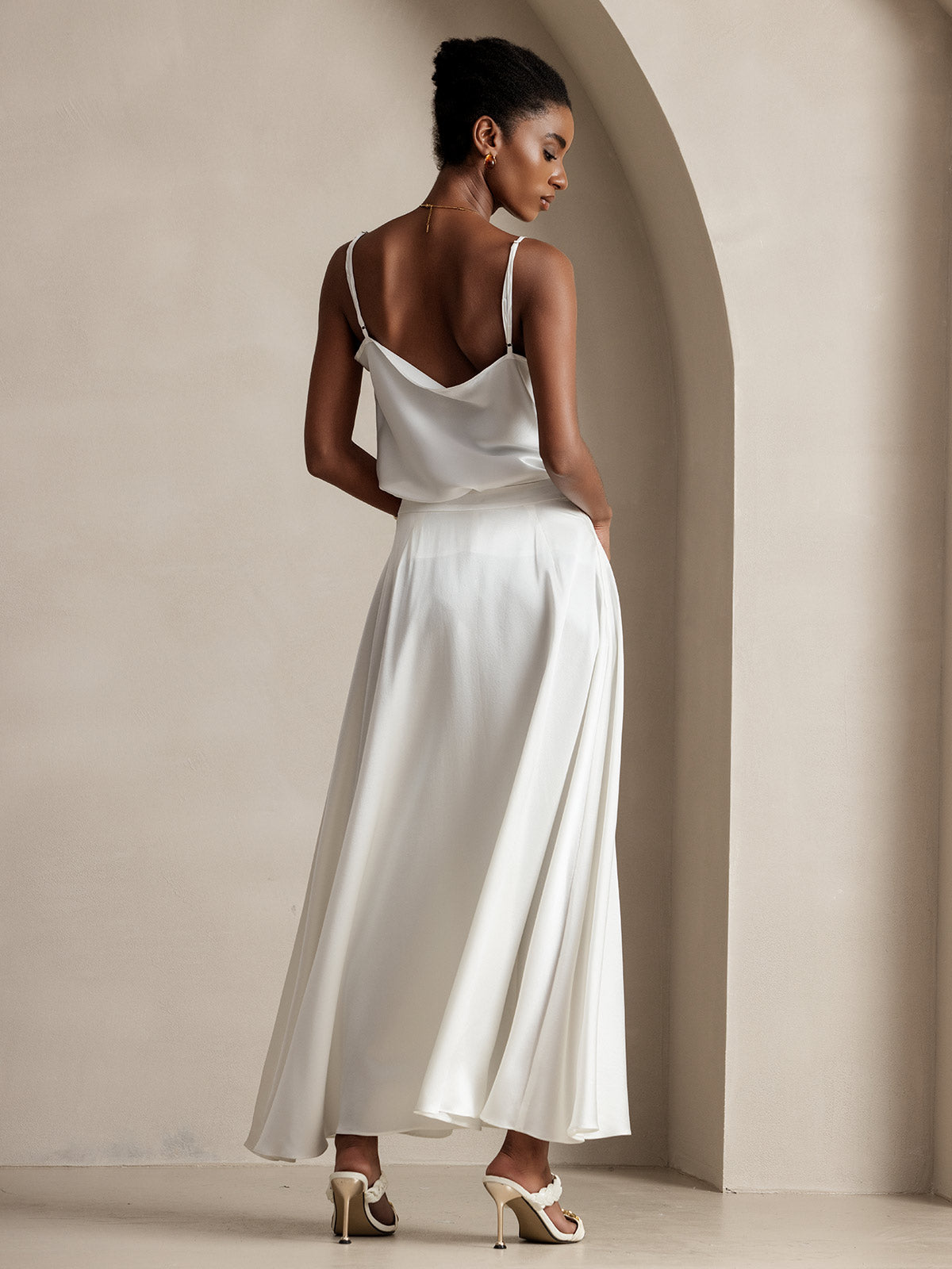 [White] SilkSilky-AU 19Momme Silk Skirt 002