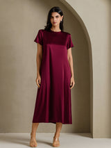 [Dark Red] SilkSilky-AU Short Sleeve Crew Neck Dress 001
