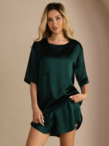 [Dark Green] SilkSilky-AU Short Sleeve Round Neck Women's Pyjamas 005