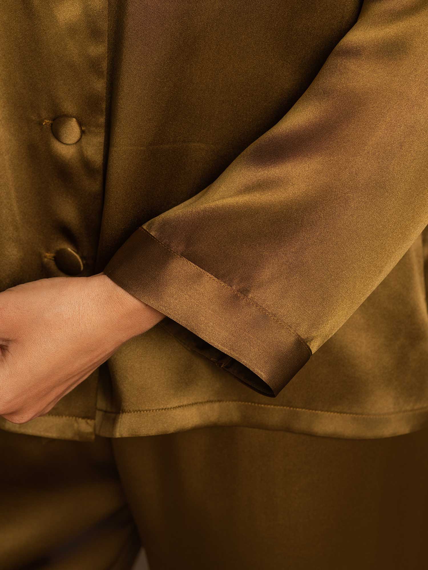 [Brown] SilkSilky-AU Pure Silk Long Sleeve Notch Collar Women's Pyjamas 008