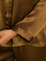 [Brown] SilkSilky-AU Long Sleeve Lapel Collar Women's Pyjamas 008
