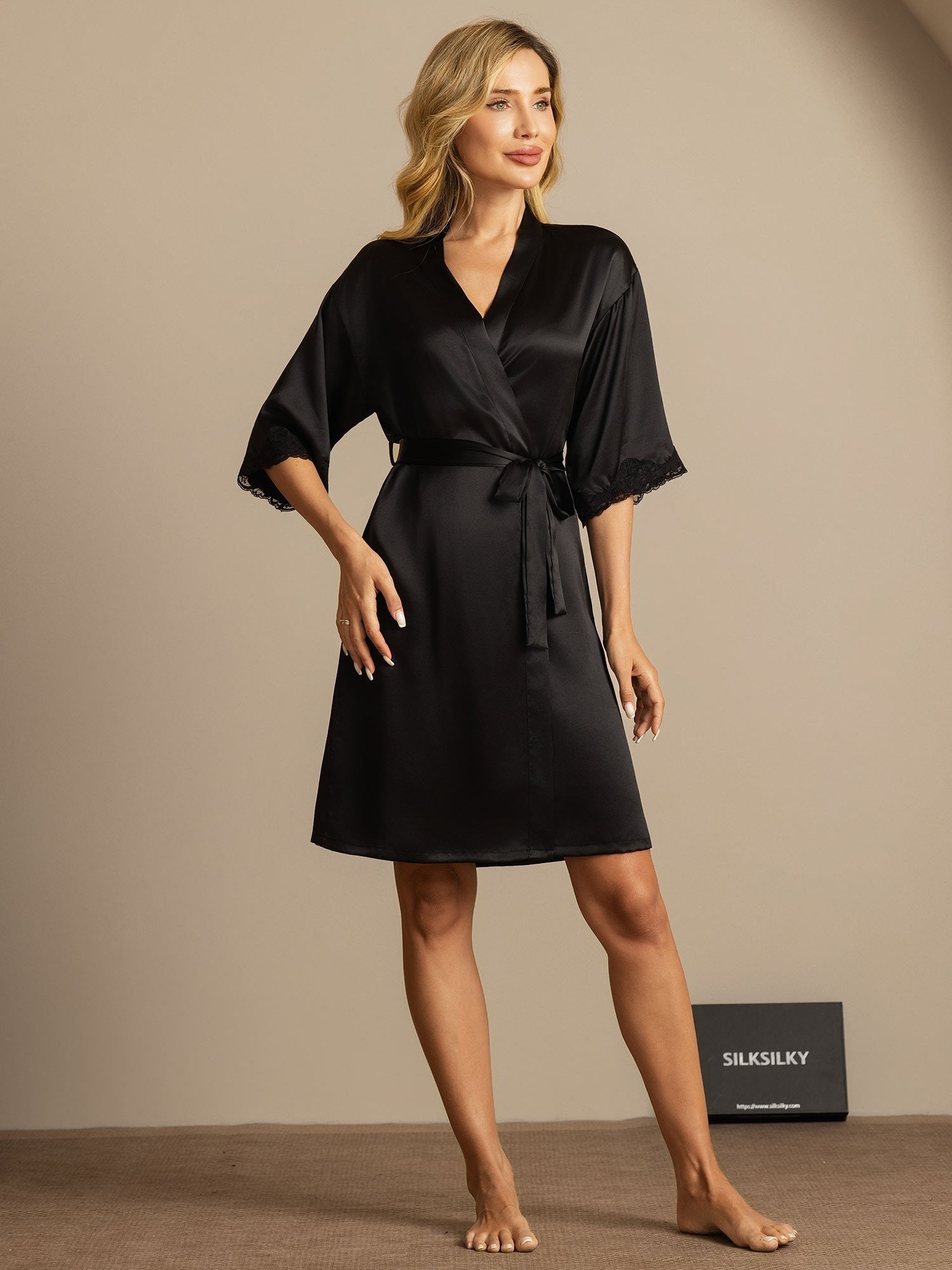 [Black] SilkSilky-AU Pure Silk Womens Robe 006