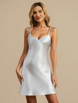 [Light Blue] SilkSilky-AU Pure Silk Spaghetti Strap V Neck Nightgown 005