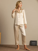 [Champagne] SilkSilky-AU Long Sleeve Lapel Collar Women's Pyjamas 004