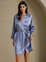[Steel Blue] SilkSilky-AU 3/4 Sleeve Women's Dressing Gown 001