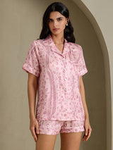 [Pink Leopard] SilkSilky-AU Short Sleeve Notch Collar Women's Pyjamas 001
