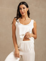 [White] SilkSilky-AU 19Momme Machine-Washable Silk Sleeveless Scoop Neck Women's Pyjamas 007