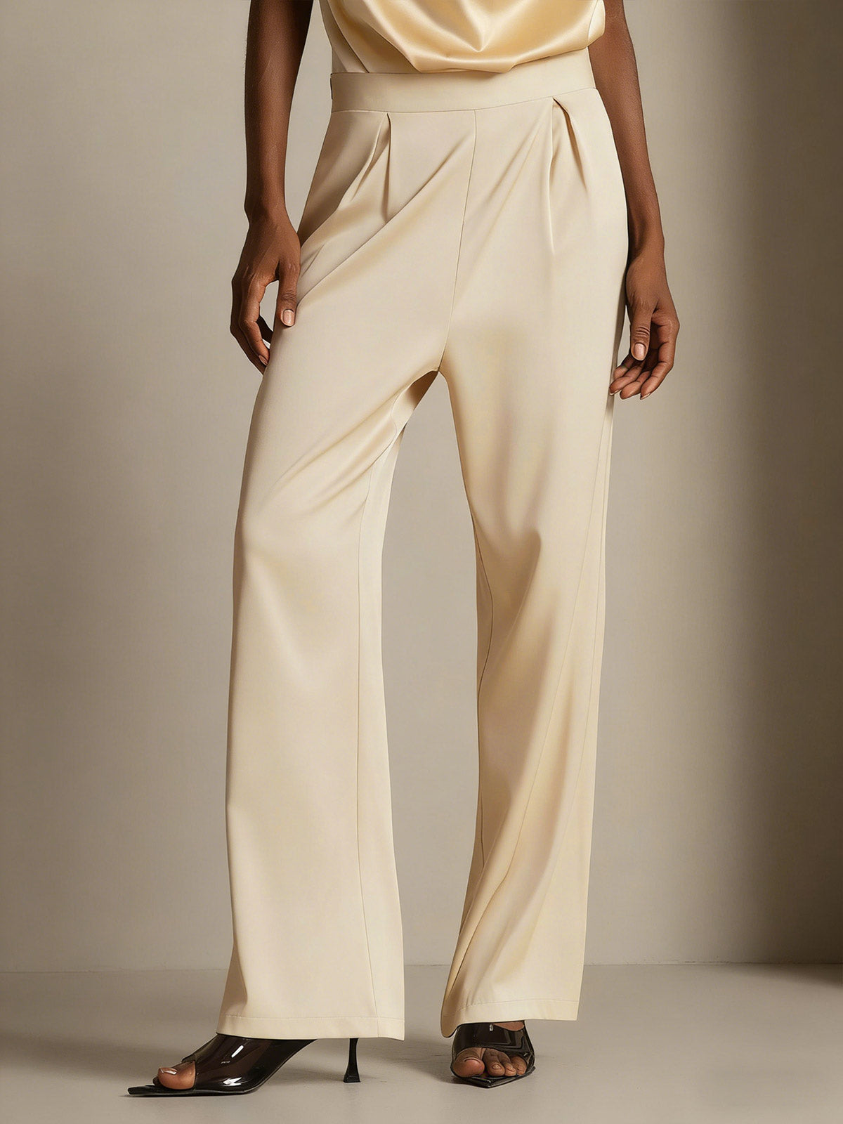 [Champagne] SilkSilky-AU 19Momme Stretch Silk Charmeuse Women's Pants 006