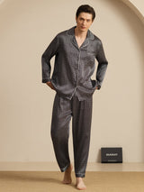 [Black Ginkgo] SilkSilky-AU 19Momme Long Sleeve Notch Collar Men's Pyjamas 008