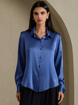 [Real Teal] SilkSilky-AU Long Sleeve Lapel Collar Women's Shirt 005