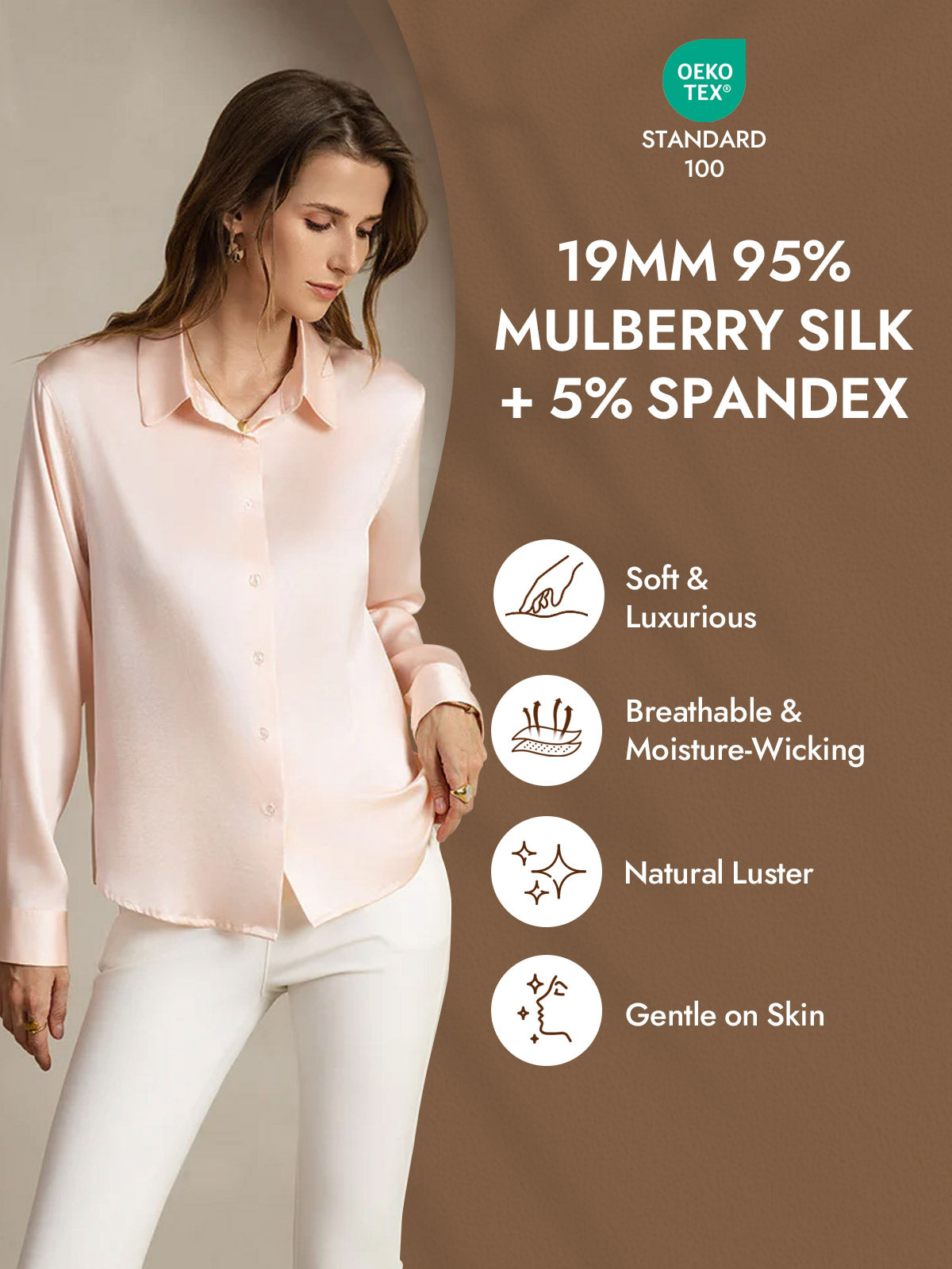 [Light Pink] SilkSilky-AU Silk Long Sleeve Lapel Collar Women's Shirt 004