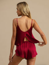 [Wine] SilkSilky-AU Spaghetti Strap Scoop Neck Camisole Set 002