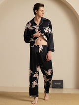 [Black] SilkSilky-AU Long Sleeve Lapel Collar Men's Pyjamas 008