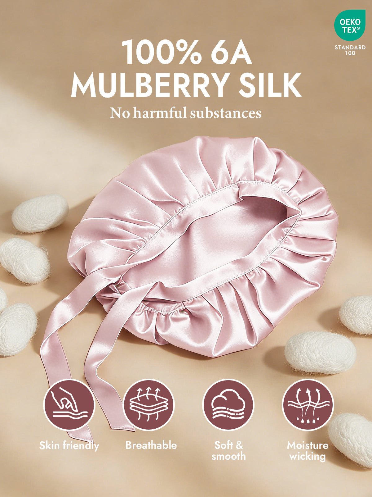 [Light Pink] SilkSilky-AU Pure Silk Sleep Cap 002