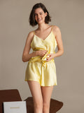 SilkSilky-AU Pure Silk Sleeveless V Neck Camisole Set LightYellow 005