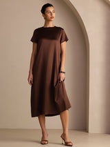 [Bitter Chocolate] SilkSilky-AU Short Sleeve Crew Neck Dress 004