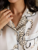 [White Cheetah] SilkSilky-AU Short Sleeve Notch Collar Women's Pyjamas 005