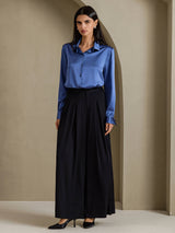 [Real Teal] SilkSilky-AU Long Sleeve Lapel Collar Women's Shirt 006