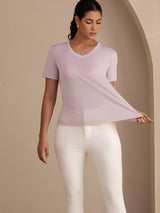 [Lavender] SilkSilky-AU Short Sleeve V Neck Women's T-Shirt 005
