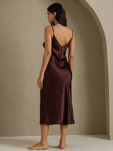[Coffee] SilkSilky-AU Sleeveless V Neck Nightgown 002