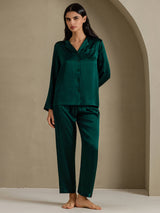 [Dark Green] SilkSilky-AU Long Sleeve Lapel Collar Women's Pyjamas 001
