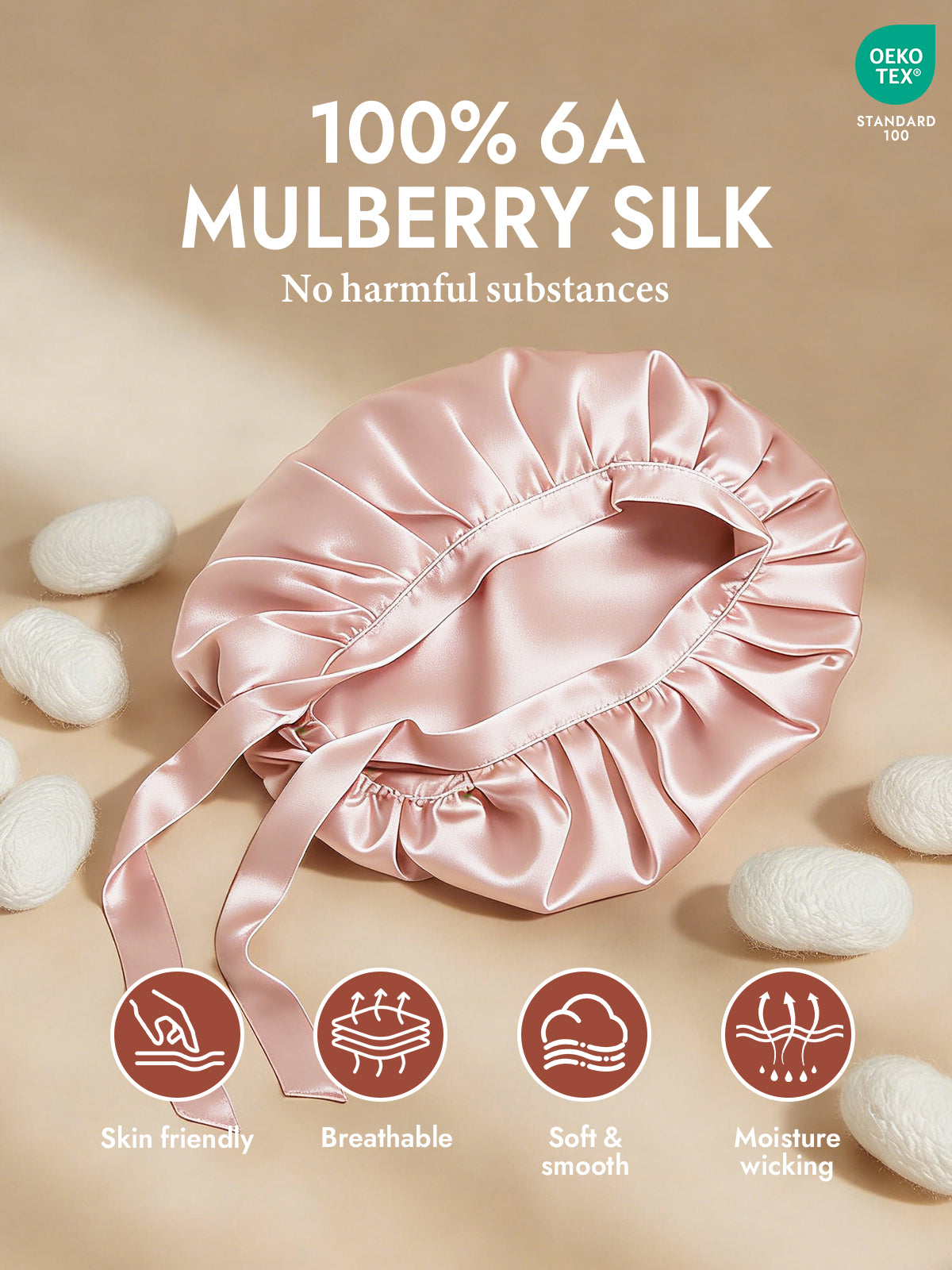 [Pink] SilkSilky-AU Pure Silk Sleep Cap 002