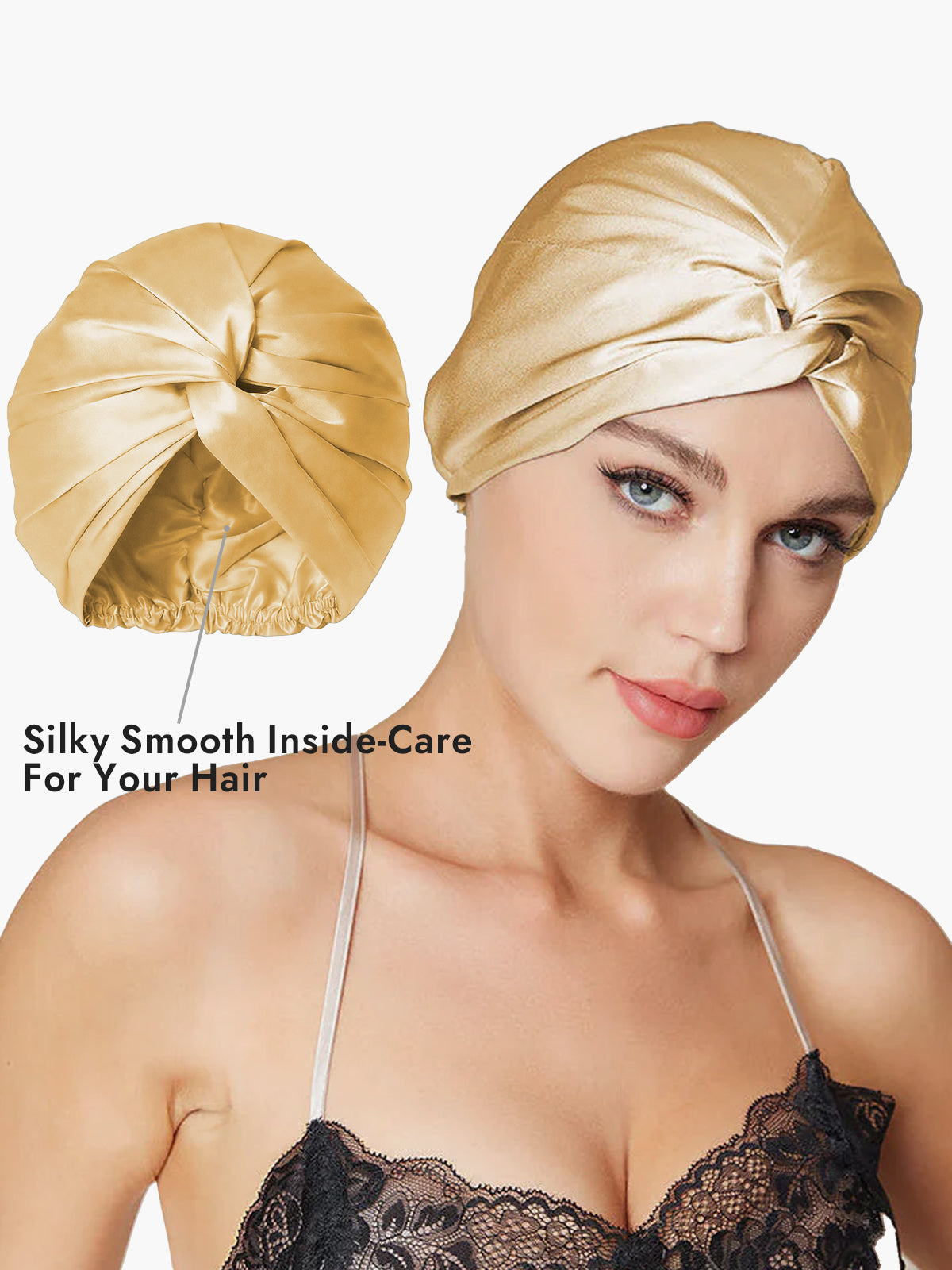 [Champagne] SilkSilky-AU Pure Silk Sleep Cap 002