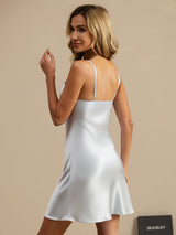 [Light Blue] SilkSilky-AU Pure Silk Spaghetti Strap V Neck Nightgown 002