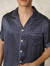 [Navy Ginkgo] SilkSilky-AU Short Sleeve Notch Collar Men's Pyjamas 007