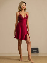 [Wine] SilkSilky-AU Sleeveless Deep V Neck Nightgown 007