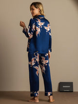 [Dark Blue] SilkSilky-AU Long Sleeve Lapel Collar Women's Pyjamas 002